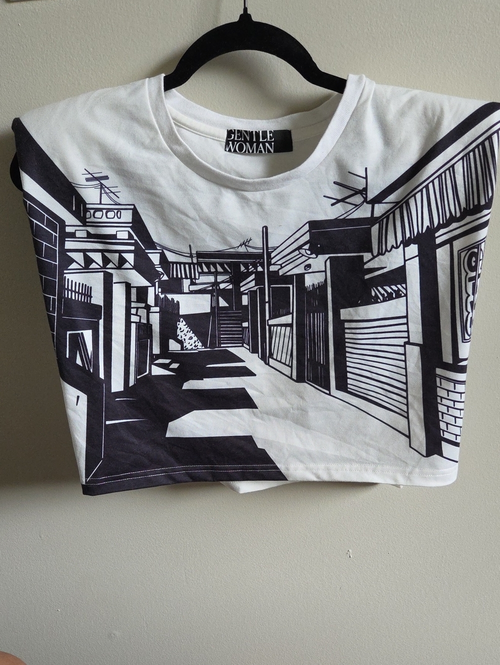 White & Black Graphic Crop Top